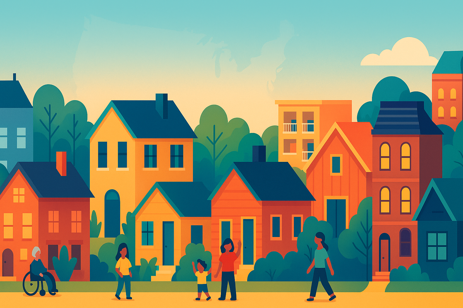 Colorful neighborhood illustration